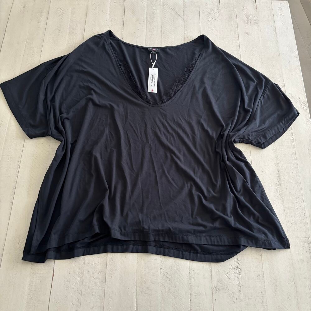 NWT Cosabella Oversized Black Talco Lounge Deep V Lace Top Size Small